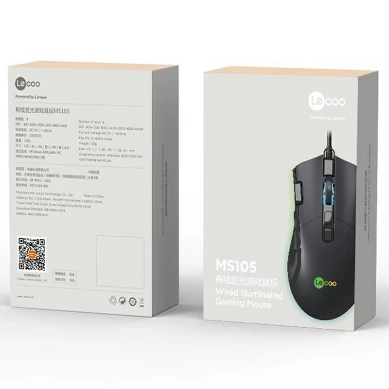 LENOVO LECOO MS105 RGB Light USB Wired Gaming Mouse Desktop Computer Laptop Mice