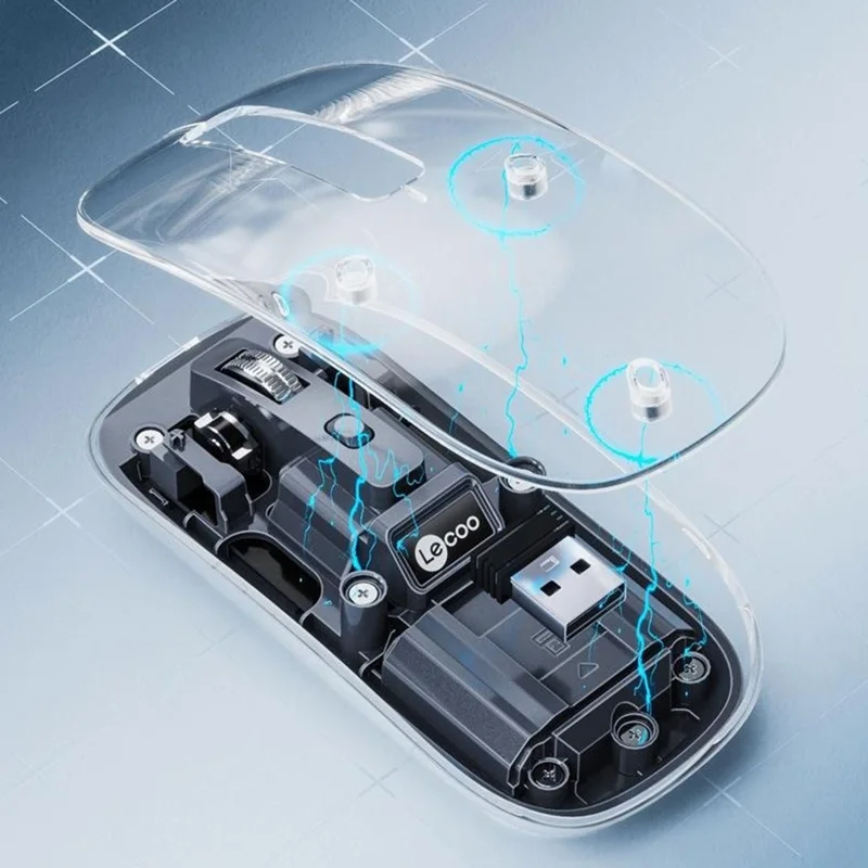 LENOVO LECOO WS215DM 2.4G / Bluetooth Беспроводная мышь Прозрачная компьютерная ноутбук Мыши - Черный