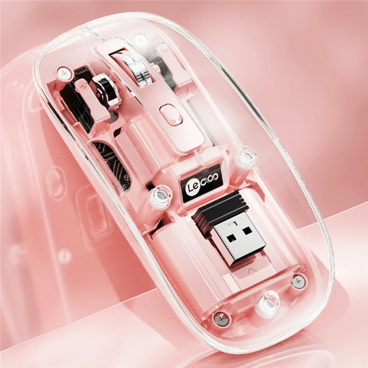 LENOVO LECOO WS215DM 2.4G / Bluetooth-compatible Wireless Mouse Transparent Computer Laptop Mice - Pink