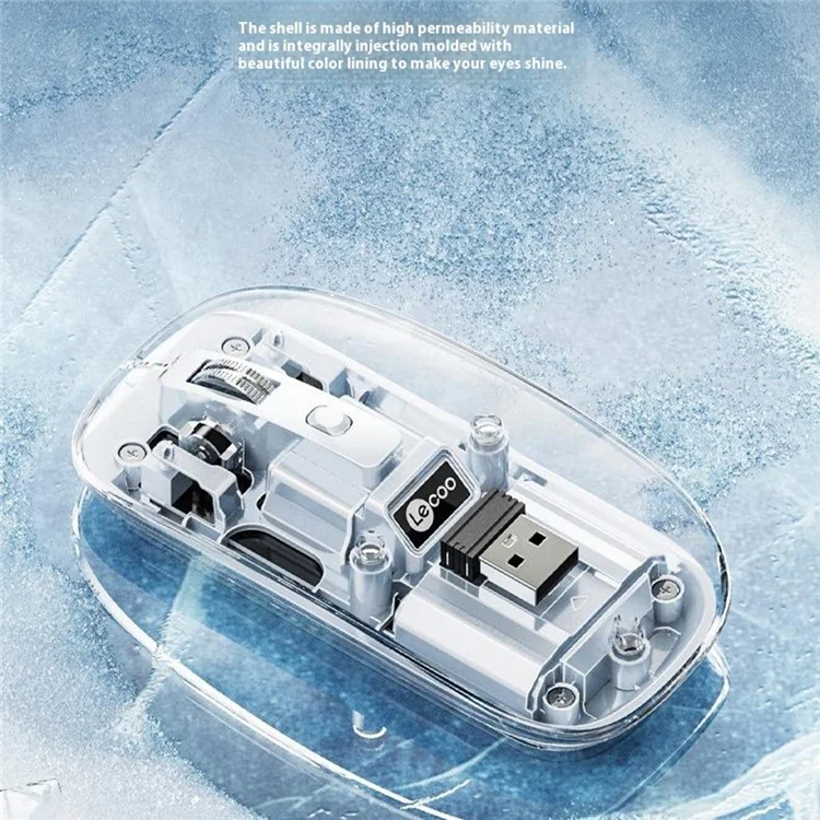LENOVO LECOO WS215DM 2.4G / Bluetooth-compatible Wireless Mouse Transparent Computer Laptop Mice - Pink