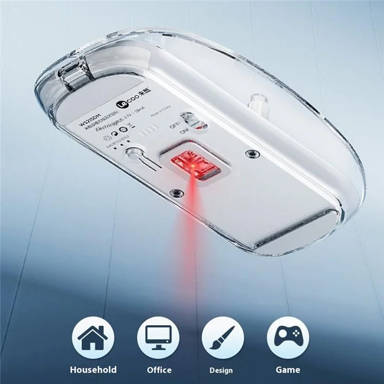 LENOVO LECOO WS215DM 2.4G / Bluetooth-compatible Wireless Mouse Transparent Computer Laptop Mice - Pink