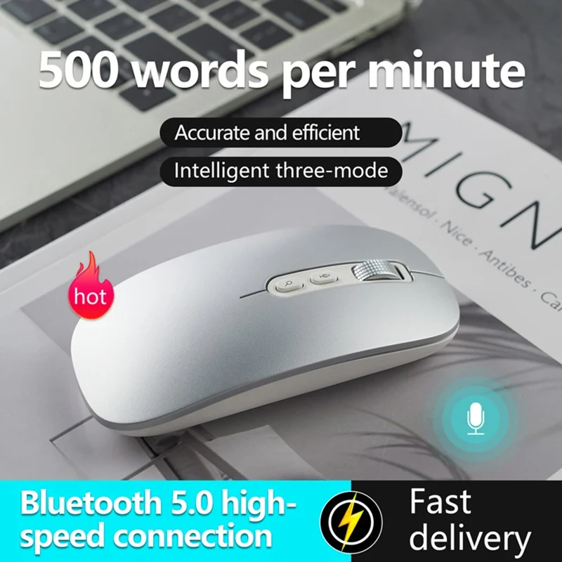 M108 AI Smart Voice Mouse 10m Wireless Rechargeable 5-Key Mouse for Windows Mac - Grey