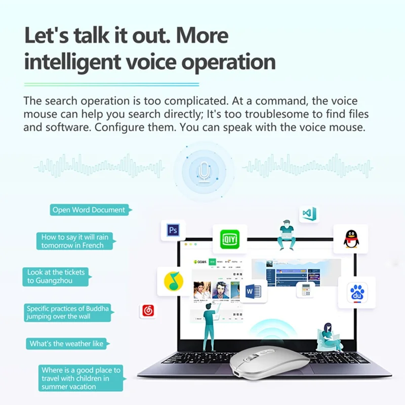 M108 AI Smart Voice Mouse 10m Wireless Rechargeable 5-Key Mouse for Windows Mac - Grey