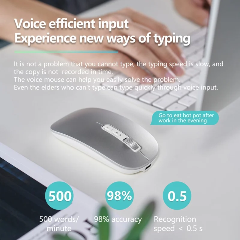 M108 AI Smart Voice Mouse 10m Wireless Rechargeable 5-Key Mouse for Windows Mac - Black