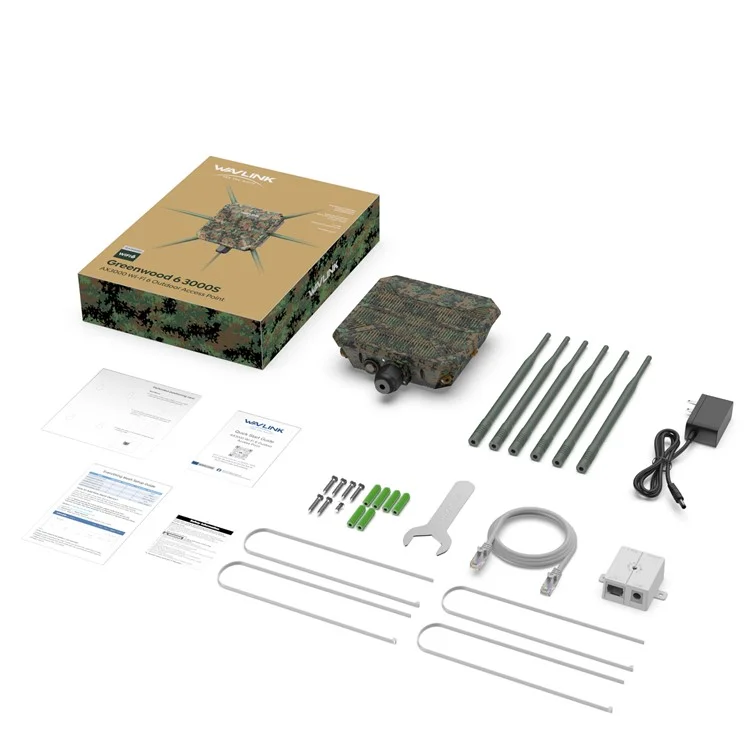 WAVLINK WN588HX3 Repetidor WiFi de banda dual AX3000 con PoE para exteriores con 6 antenas - Enchufe estadounidense