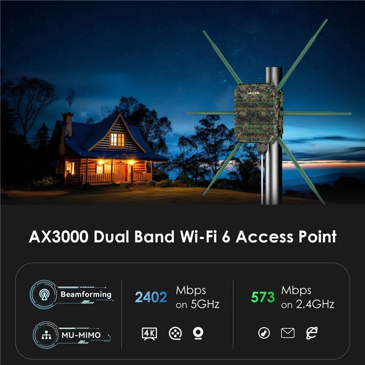 WAVLINK WN588HX3 Dual Band WiFi Repeater AX3000 PoE Outdoor WiFi Extender with 6 Antennas - EU Plug