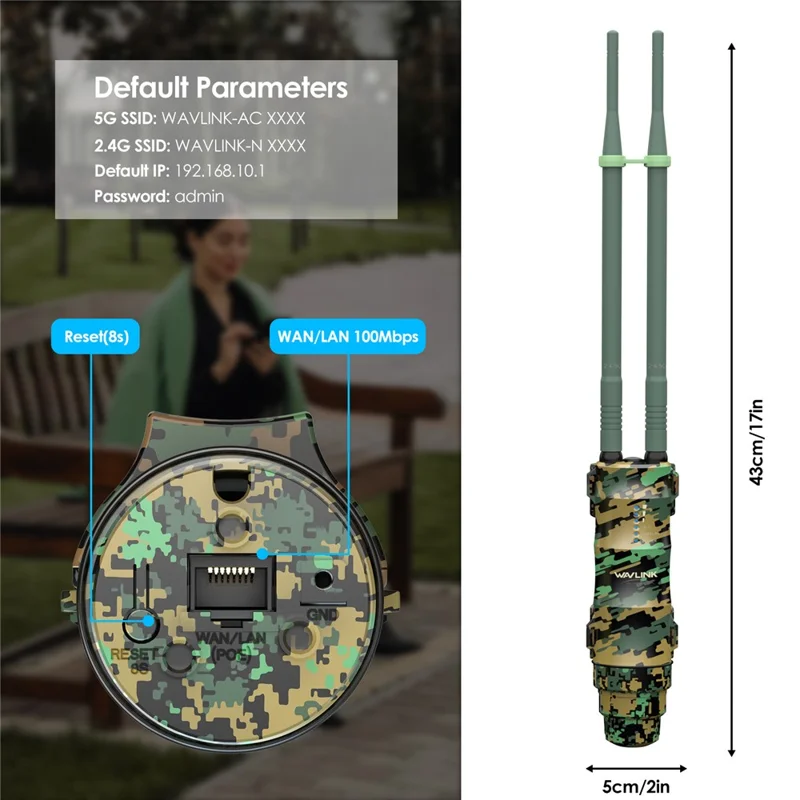 WAVLINK WN570HA2 AC1200 Dual Band Wireless Router IP67 Waterproof Outdoor WiFi Extender with PoE - US Plug