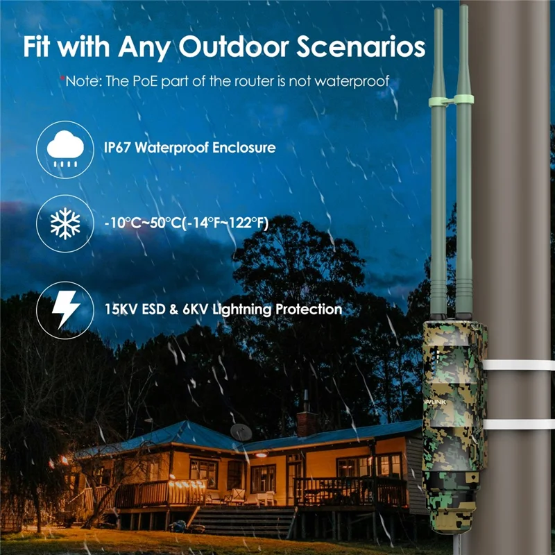 WAVLINK WN570HA2 AC1200 Dual Band Wireless Router IP67 Waterproof Outdoor WiFi Extender with PoE - US Plug
