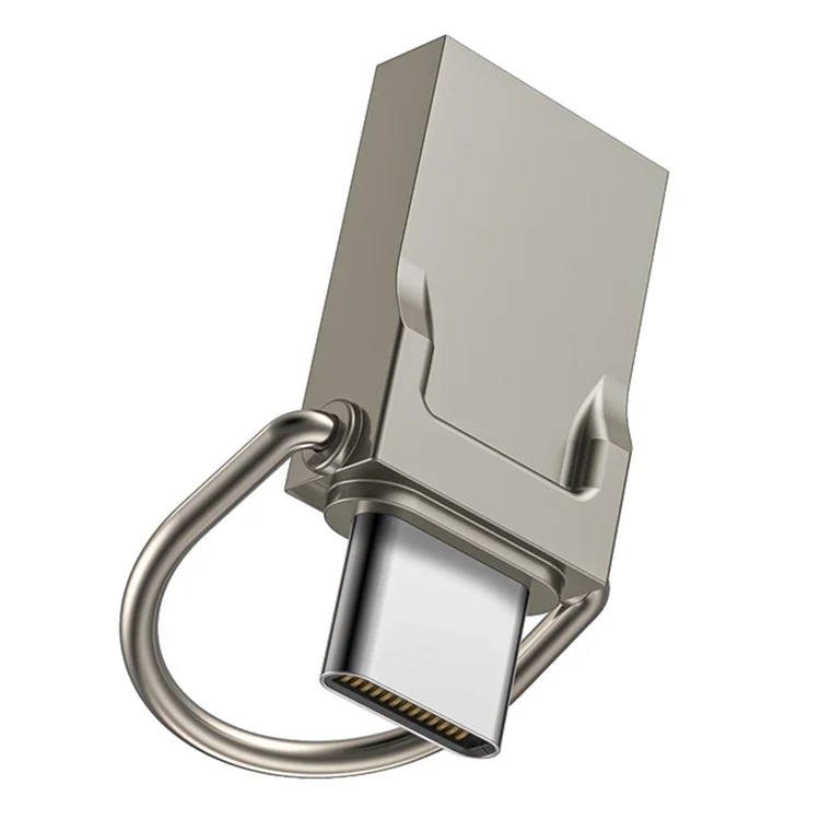 Unidad flash USB de metal de 32 GB tipo C / 2 en 1 para tableta, teléfono y ordenador, con anillo - Dorado claro