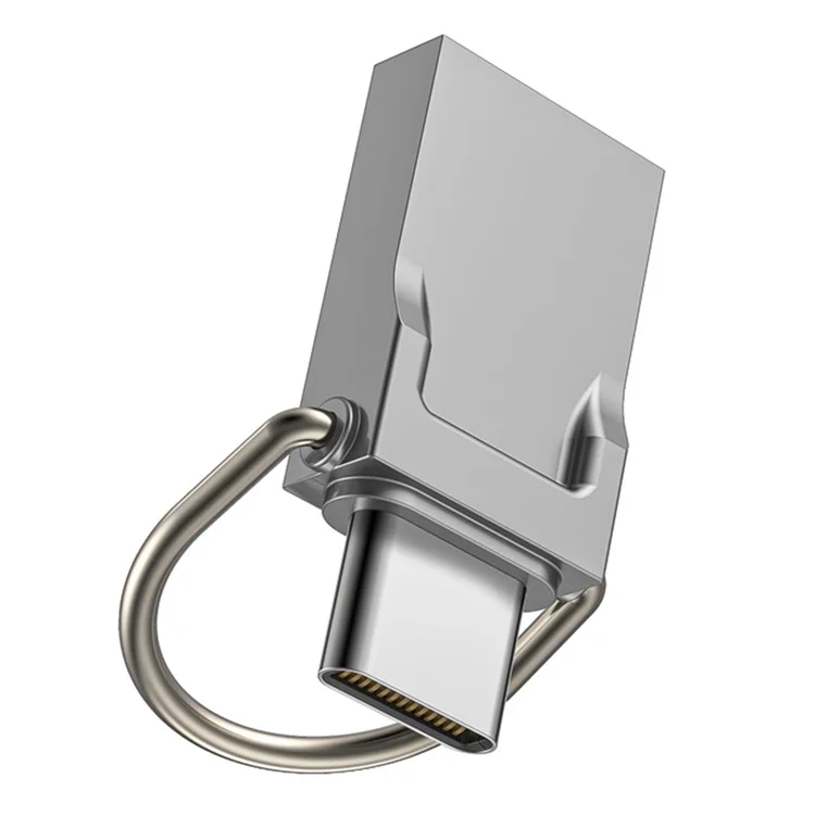 128GB Tipo-C / Unidade flash USB 2 em 1 de metal para tablet, telefone e computador com anel - Prata