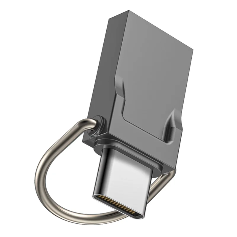 128GB Type-C / USB 2 in 1 Metal Flash Drive Tablet Phone Computer Storage U-Disk with Ring - Tarnish