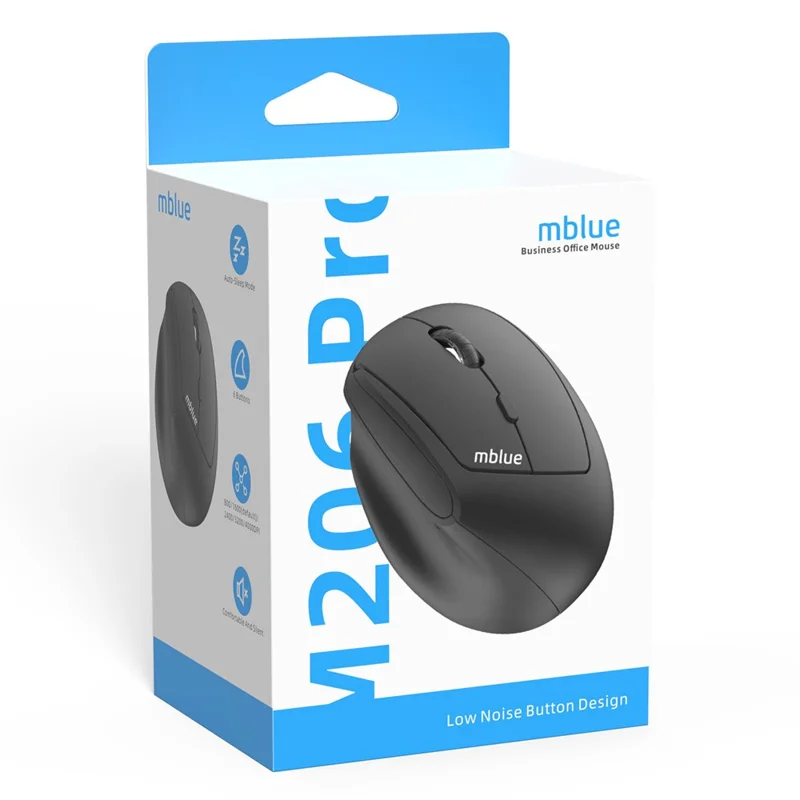 Souris sans fil MBLUE M206PRO 2,4 G avec 5 DPI réglables, 6 boutons et design ergonomique vertical - Noir