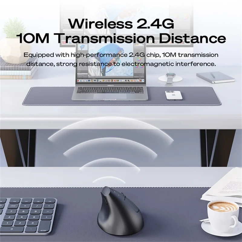 MBLUE M206PRO 2.4G Wireless Mouse 5 DPI Adjustable 6 Buttons Ergonomic Vertical Mouse - White