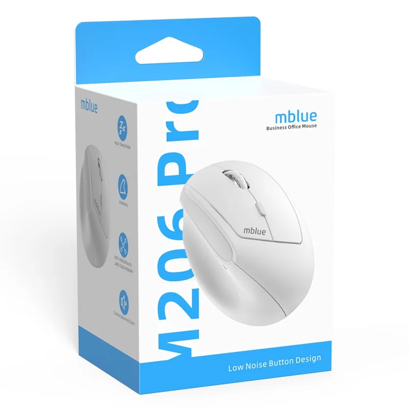 MBLUE M206PRO 2.4G Wireless Mouse 5 DPI Adjustable 6 Buttons Ergonomic Vertical Mouse - White