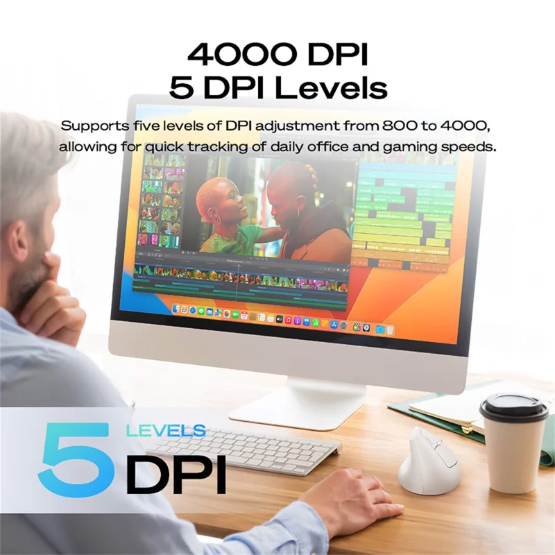 MBLUE M206PRO 2.4G Wireless Mouse 5 DPI Adjustable 6 Buttons Ergonomic Vertical Mouse - White