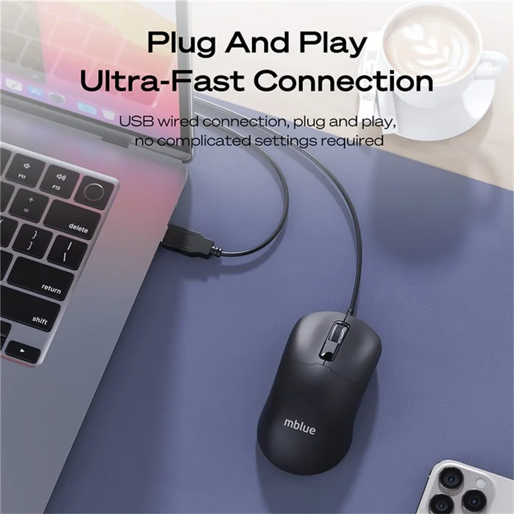 MBLUE M204 Ergonomic USB Wired Mouse 1200 DPI 3 Buttons Mouse for Laptop and PC - White