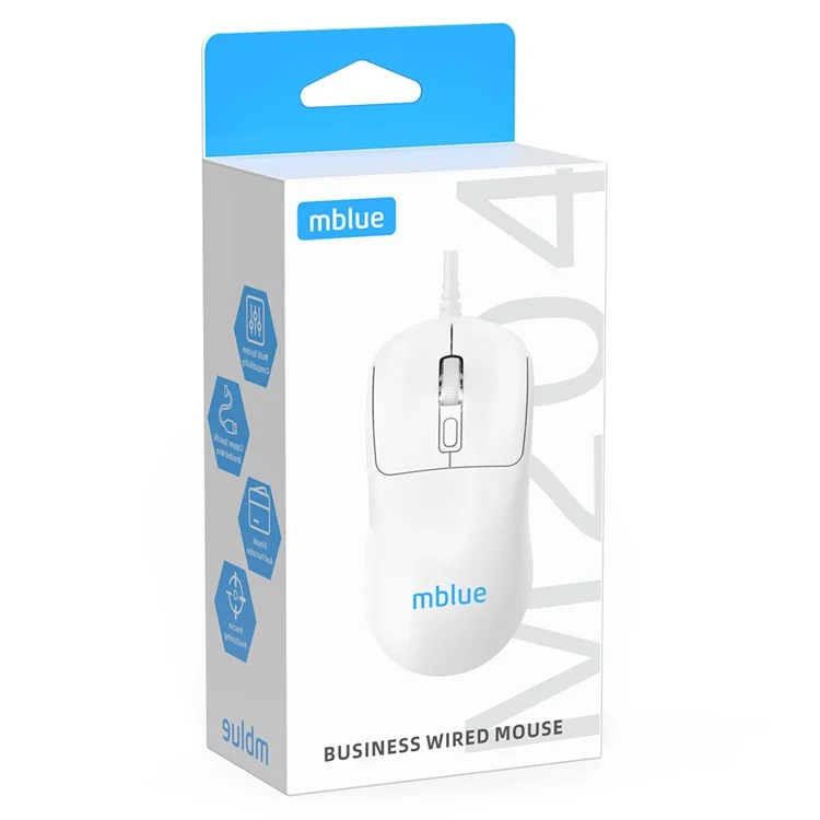 MBLUE M204 Ergonomic USB Wired Mouse 1200 DPI 3 Buttons Mouse for Laptop and PC - White