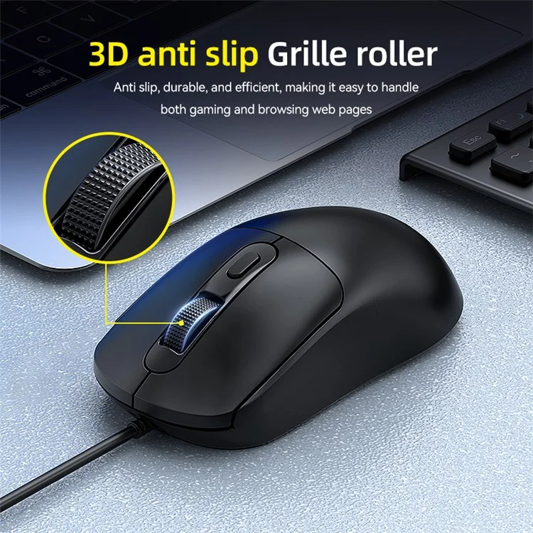 T-WOLF G580 Kabelgebundene Maus mit ergonomischem Design Büro-Maus mit 3D-Antirutsch-Gitter-Roller 1000-1600 DPI - Schwarz
