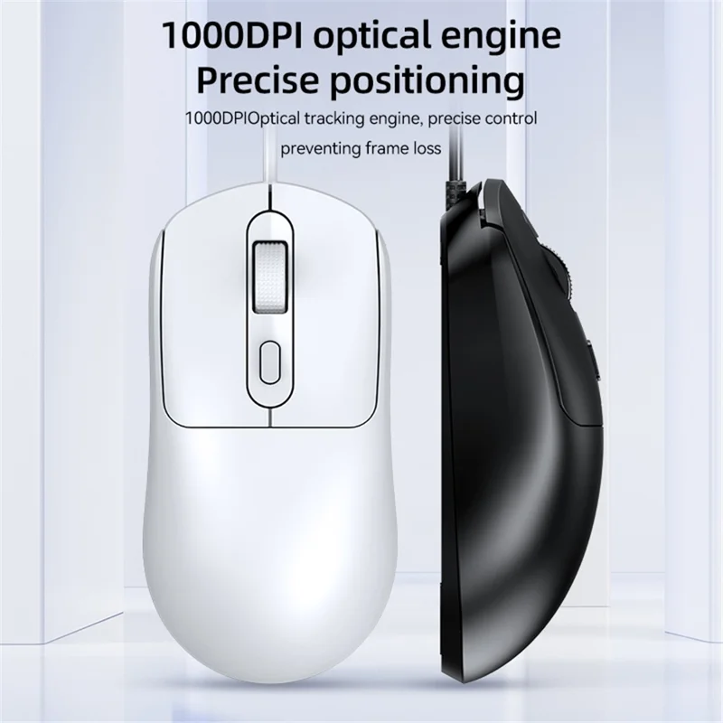 T-WOLF G580 Wired Mouse with Anti-Slip Sticker Ergonomic Design Office Mouse Support 1000-1600 DPI - White