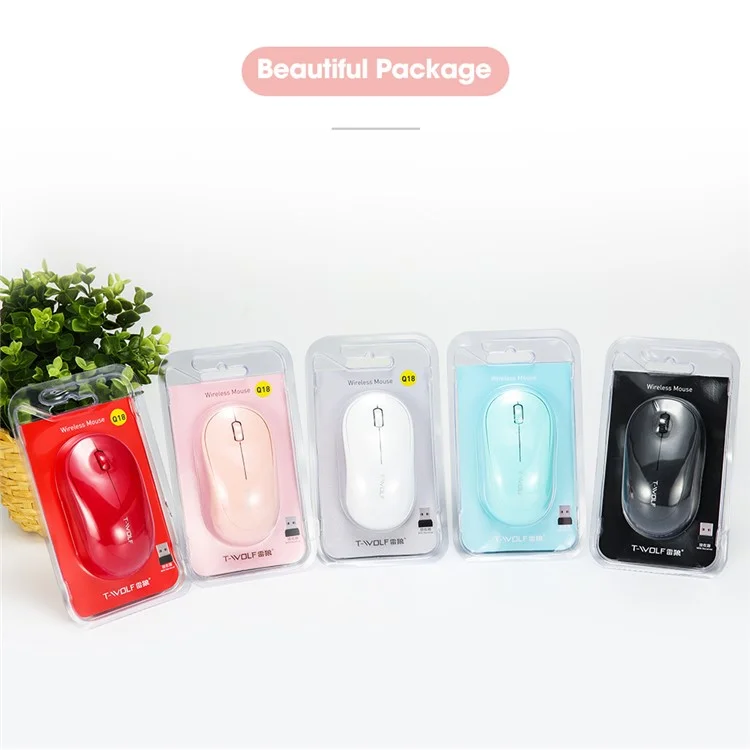 T-WOLF Q18 Wireless Mouse Ergonomic Design 2.4G Connectivity Auto Sleep for Office / Home Use - Pink