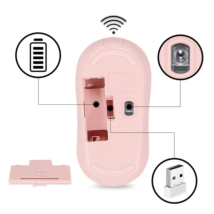 T-WOLF Q18 Wireless Mouse Ergonomic Design 2.4G Connectivity Auto Sleep for Office / Home Use - Pink