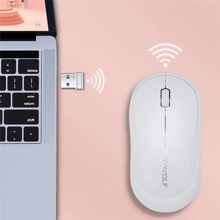 T-WOLF Q18 Wireless Mouse Ergonomic Design 2.4G Connectivity Auto Sleep for Office / Home Use - Pink