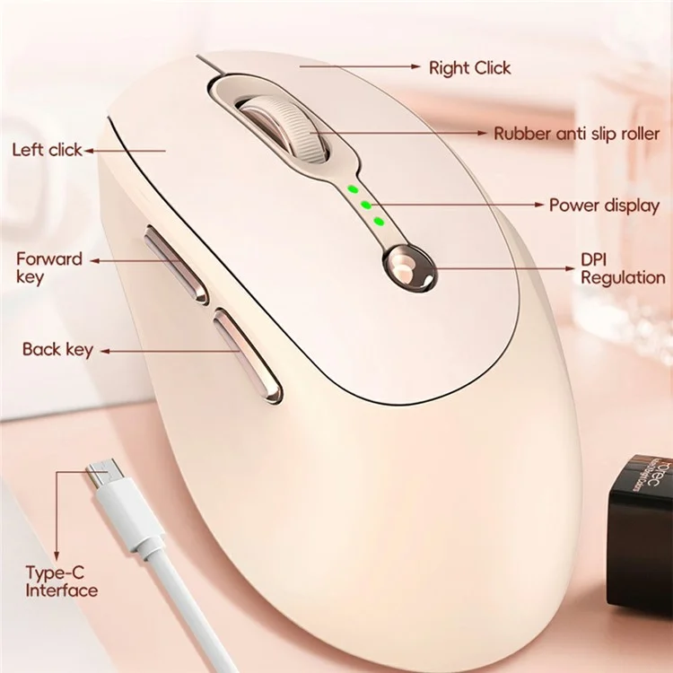 T-WOLF Q7 6 Boutons Souris sans fil 2.4G 800 / 1200 / 1600 DPI Souris ergonomique avec indicateur de batterie