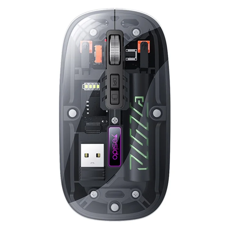 YESIDO KB29 Transparent Mouse 800 / 1200 / 1600 DPI 2.4G + Bluetooth-Compatible Dual Mode Wireless Mice - Black