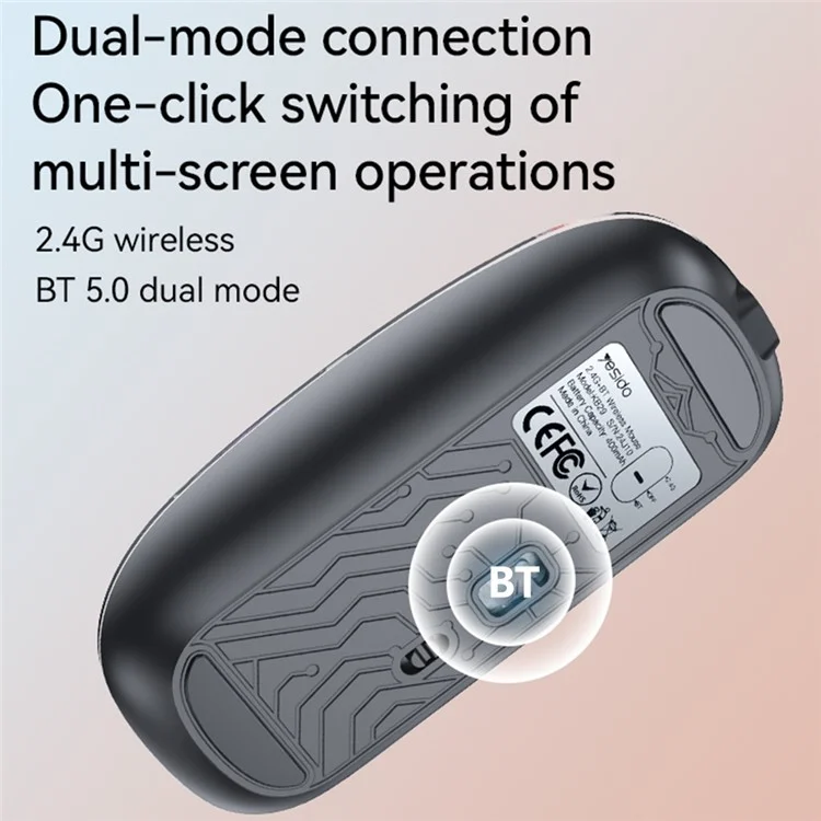 YESIDO KB29 Transparent Mouse 800 / 1200 / 1600 DPI 2.4G + Bluetooth-Compatible Dual Mode Wireless Mice - Black