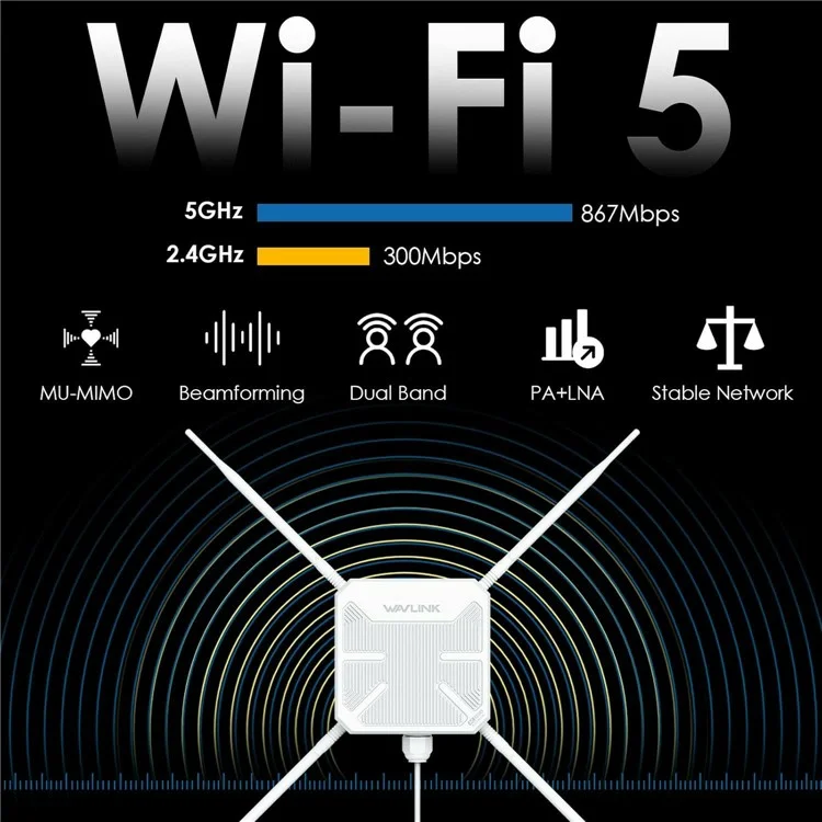 WAVLINK WN588HA2 AC1200 2.4GHz / 5GHz Dual Band WiFi Extender AP / Repeater / Mesh Mode WiFi Signal Booster - UK Plug