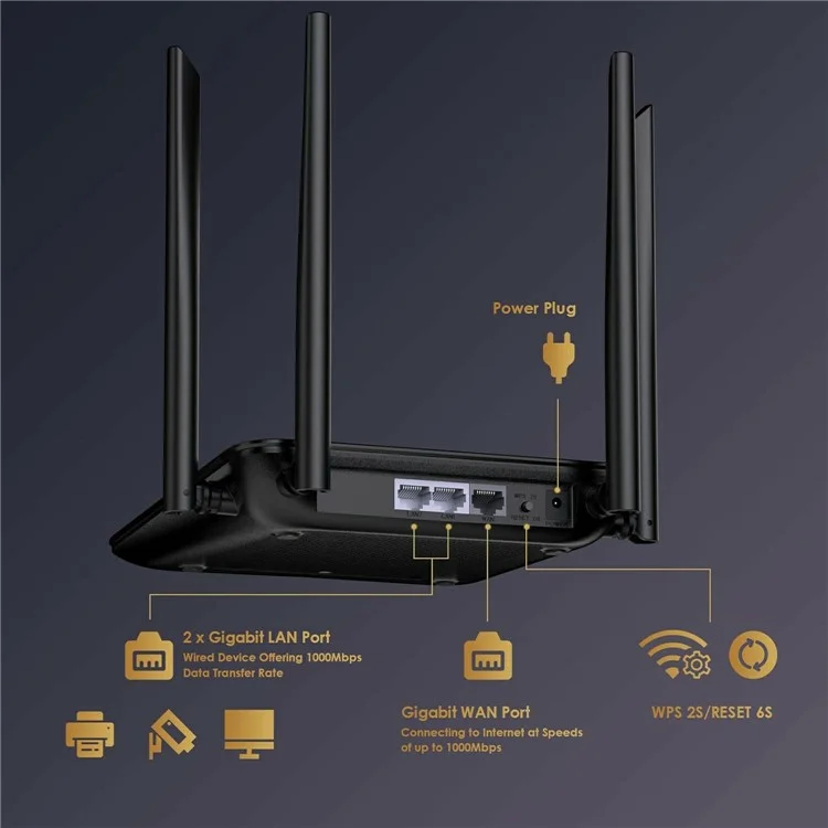 WAVLINK WN530HG4 AC1200 Двухдиапазонный роутер с WiFi 2,4 ГГц и 5 ГГц для дома с гигабитным Ethernet, MU-MIMO - Вилка для Австралии
