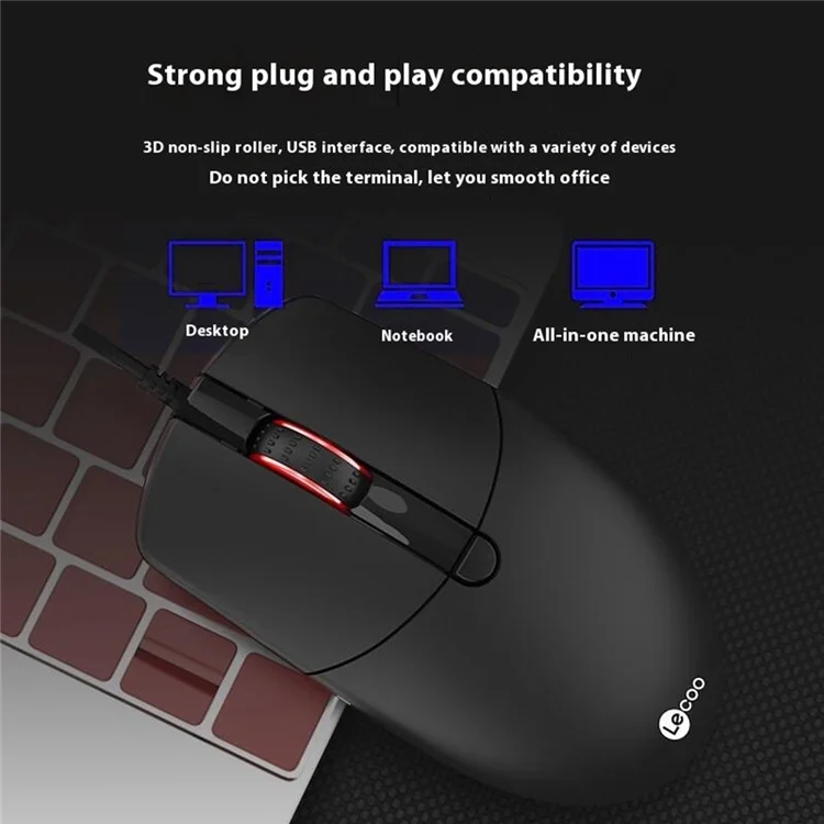 LECOO MS103 USB Wired Mouse for Notebook / Desktop Computer Plug and Play 3 Buttons 1000 DPI Mice
