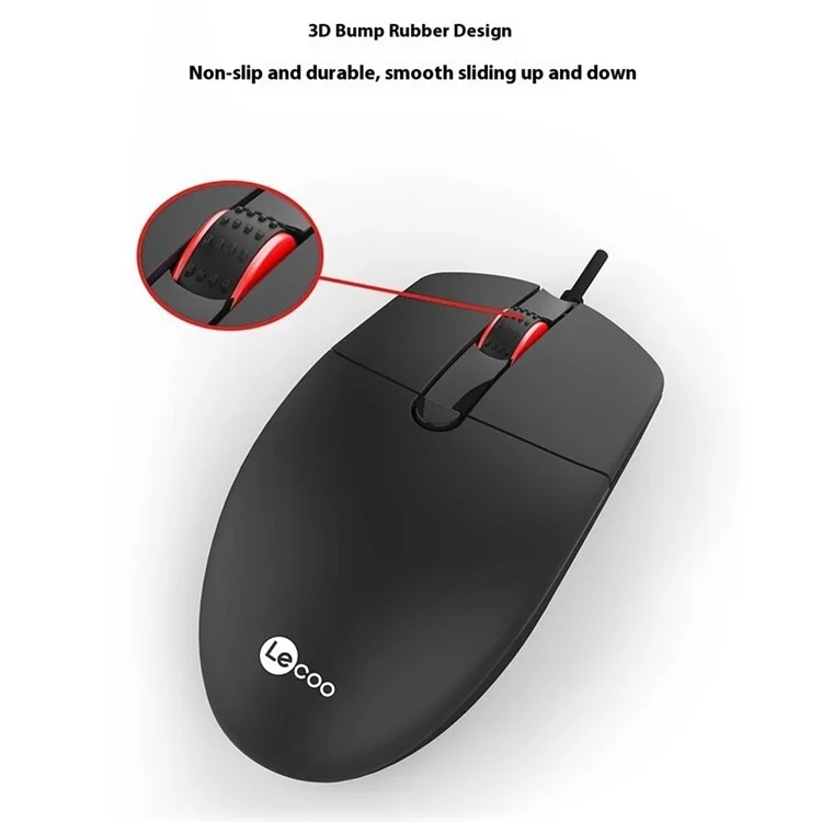 LECOO MS103 USB Wired Mouse for Notebook / Desktop Computer Plug and Play 3 Buttons 1000 DPI Mice