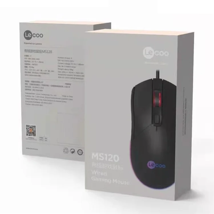 LECOO MS120 USB Wired Mouse with LED Light for Notebook Desktop PC Optical Precision Ergonomic Mice