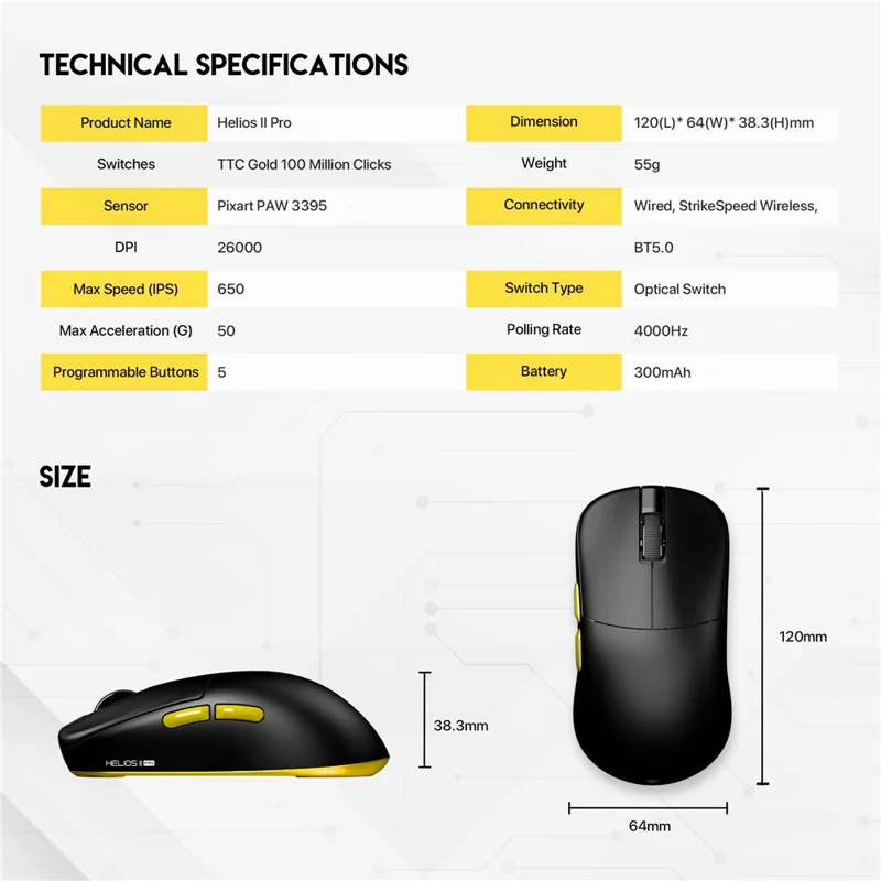 TEEVO Helios II Pro XD3V3 NORDIC-4K Wireless Mouse 26000 DPI 4K Polling Rate Optical Switch Computer Mouse - Black