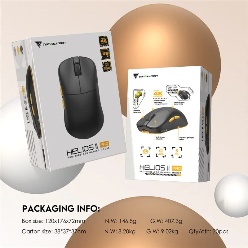 TEEVO Helios II Pro XD3V3 NORDIC-4K Wireless Mouse 26000 DPI 4K Polling Rate Optical Switch Computer Mouse - Black