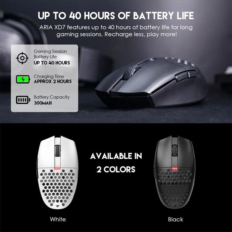 Ratón inalámbrico TEEVO ARIA XD7 portátil para ordenador, 26000 DPI con 6 botones programables - Negro