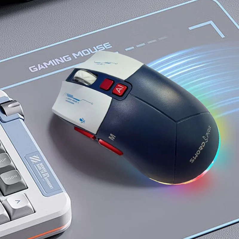 Souris SWORD PIRIT XG705Pro - Traducteur de plus de 100 langues, Contrôle vocal IA, Compatible Bluetooth pour Saisie, Écriture, PPT et Dessin - Blanc+Bleu