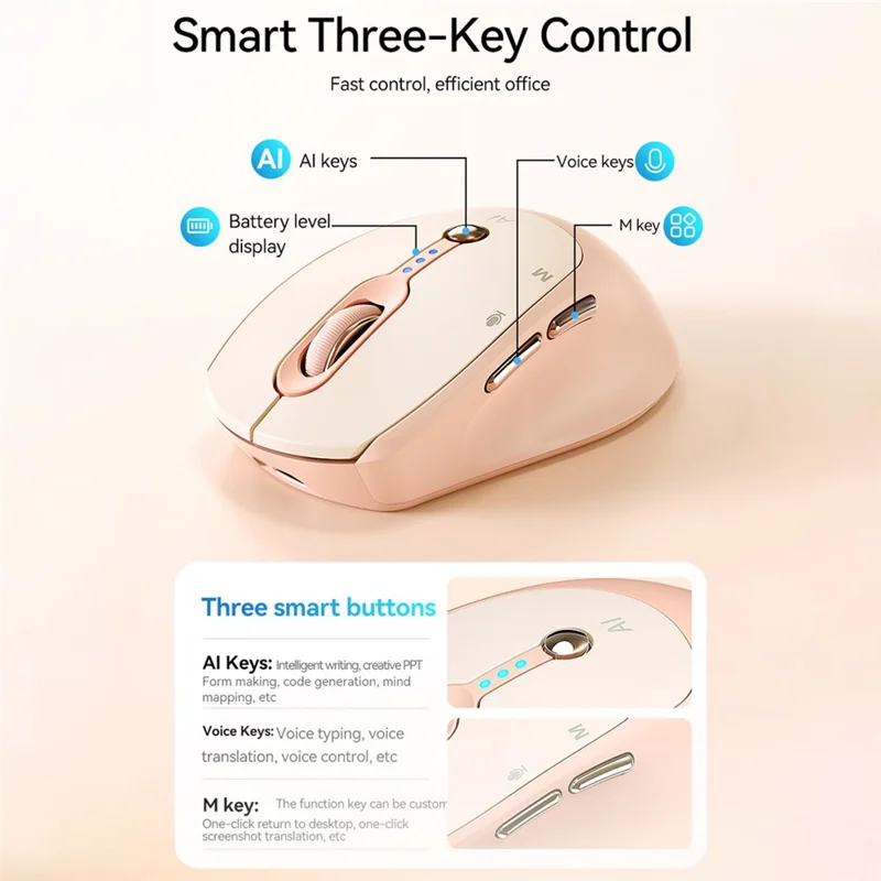 T-WOLF M7 KI-Sprach-Maus Intelligente Mehrsprachige Übersetzungs-Maus mit Dual-Modus Bluetooth-Kompatibel Kabellos - Milchtee