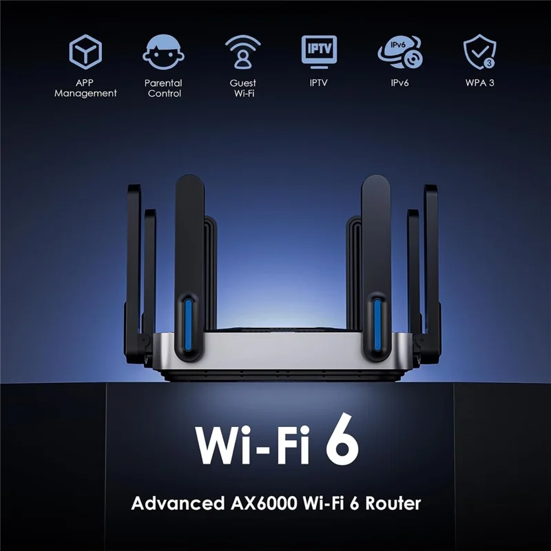 WAVLINK WN592AX6 AX6000 Dual Band WiFi 6 Router 2.5G Multi Gig Port Quad Core CPU for Home / Office - UK Plug