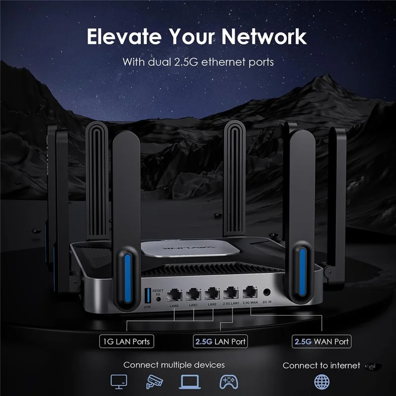 WAVLINK WN592AX6 AX6000 Dual Band WiFi 6 Router 2.5G Multi Gig Port Quad Core CPU for Home / Office - UK Plug