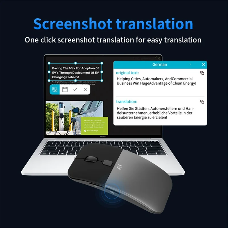 Ratón de Traducción por Voz IA M1 con Texto por Voz y Traducción de Pantalla en Tiempo Real - Negro