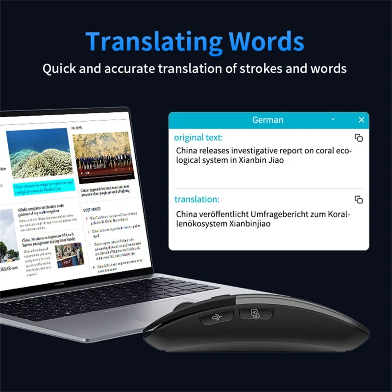 Ratón de Traducción por Voz IA M1 con Texto por Voz y Traducción de Pantalla en Tiempo Real - Negro