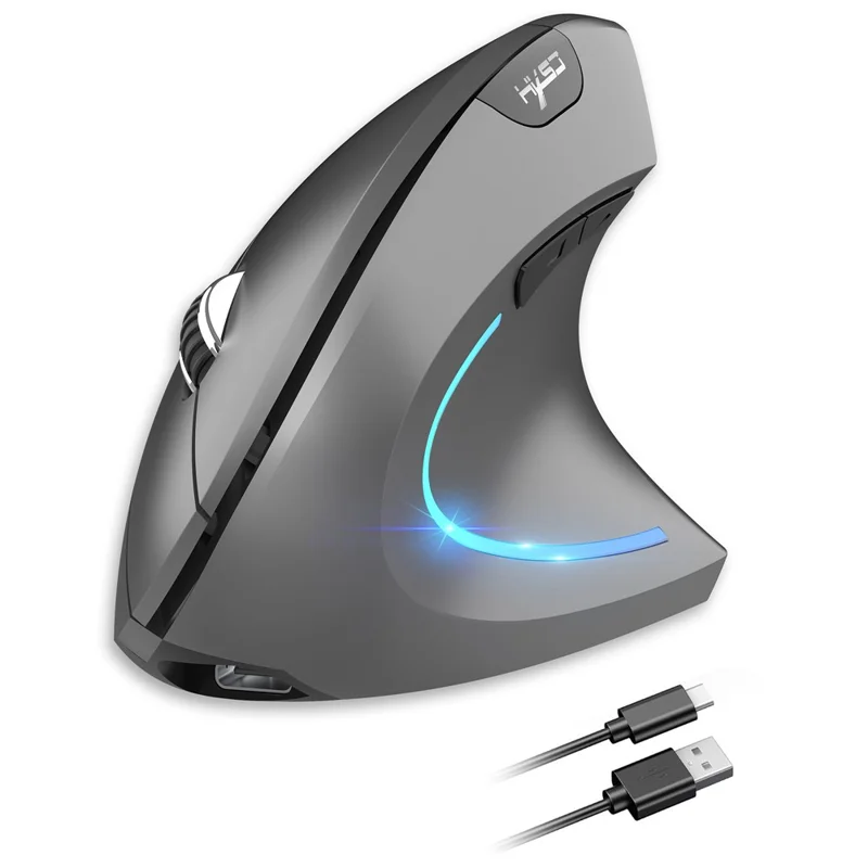 HXSJ Ergonomic Vertical Mouse 2.4G + Bluetooth-Compatible 5.1 Dual Mode 2400DPI Silent Mouse - Grey