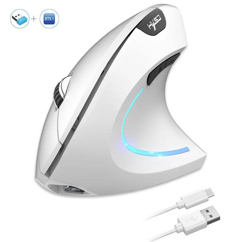 HXSJ Ergonomischer vertikaler Maus 2.4G + Bluetooth-kompatibel 5.1 Dual-Modus 2400DPI Lautlos Maus - Weiß