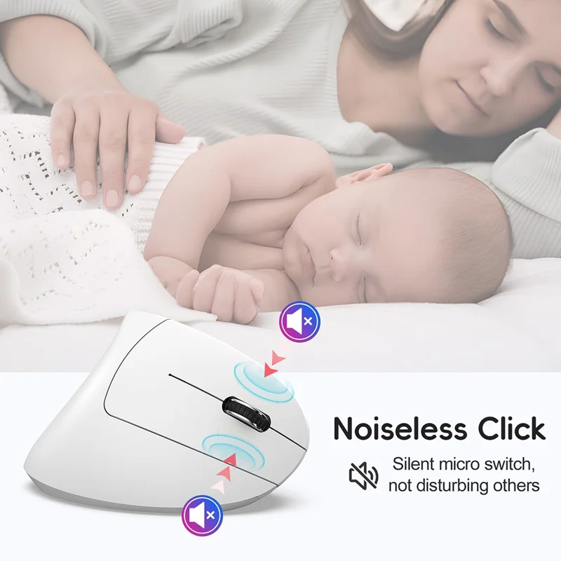 HXSJ Ergonomischer vertikaler Maus 2.4G + Bluetooth-kompatibel 5.1 Dual-Modus 2400DPI Lautlos Maus - Weiß