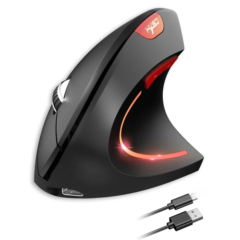 HXSJ Ergonomische Vertikalmaus 2.4G + Bluetooth-kompatibel 5.1 Dualmodus 2400DPI Leise Maus - Schwarz