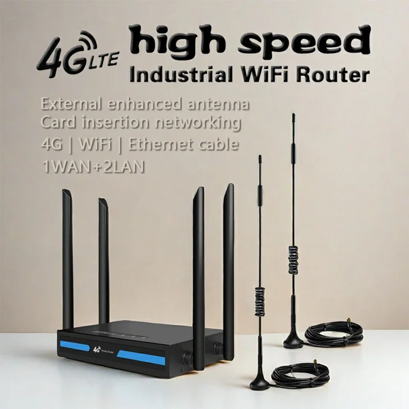 ED126-E 4G LTE Router WiFi CPE 3 Ethernet Ports Wireless Network Router with 2 Outdoor Suction Cup Antennas - US Plug