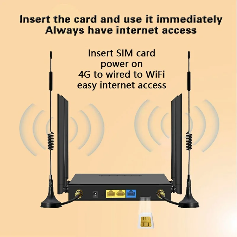 ED126-E 4G LTE Router WiFi CPE 3 Ethernet Ports Wireless Network Router with 2 Outdoor Suction Cup Antennas - US Plug