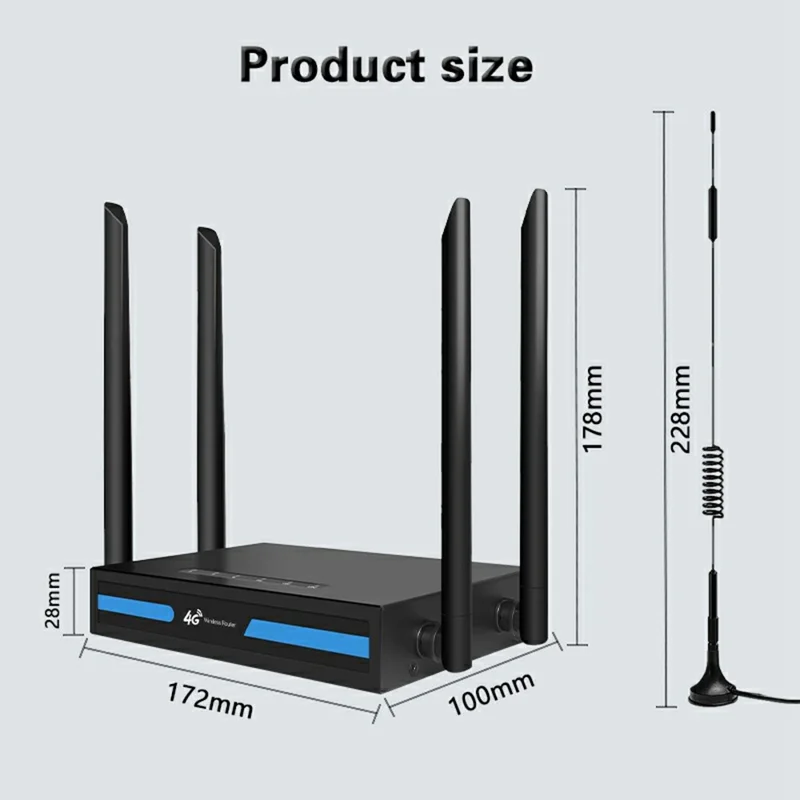 ED126-E 4G LTE Router WiFi CPE 3 Ethernet Ports Wireless Network Router with 2 Outdoor Suction Cup Antennas - US Plug